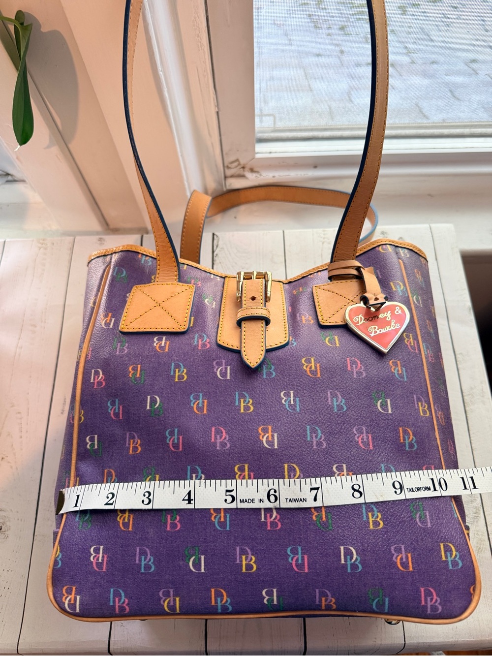 Dooney & Bourke | Y2K “IT Collection” Multicolor Monogram Shopper Tote, Purple - Picture 10 of 15